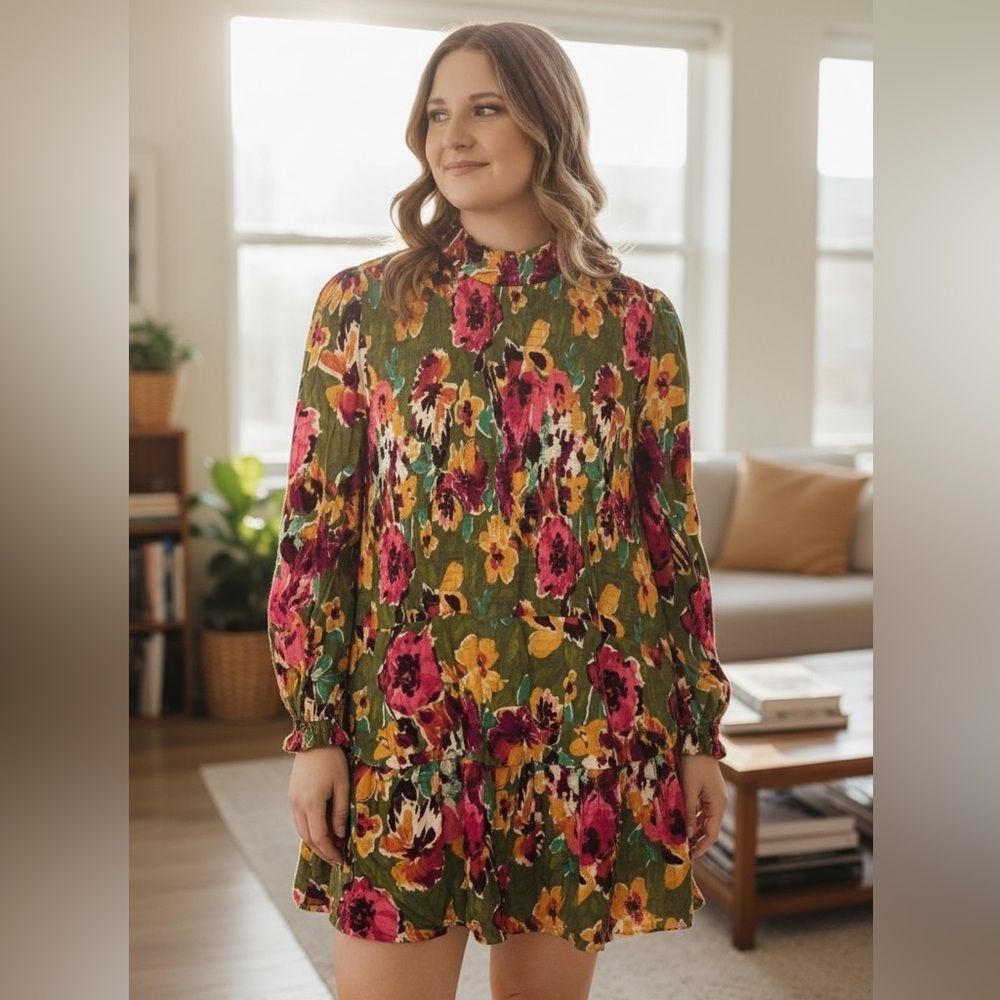 Easel Floral Long Sleeve Dress